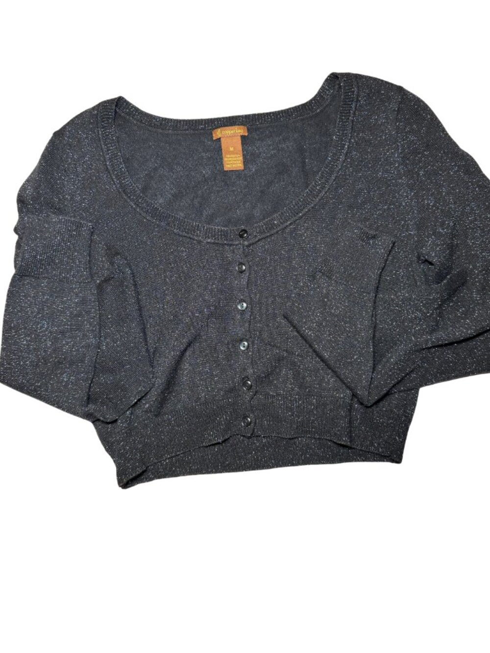 Black Metallic Long Sleeve Cropped Cardigan
